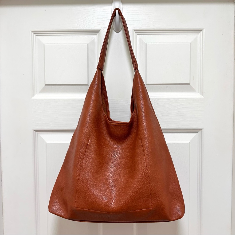 Vegan Leather Large Shoulder Tote | Brown | NWT - Picture 5 of 13